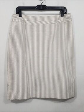 Tahari Seersucker Tan Cream Striped Pencil Skirt Size 12
